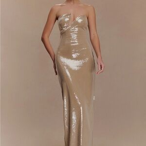 Meshki Winston Strapless Gold Sequin Dress